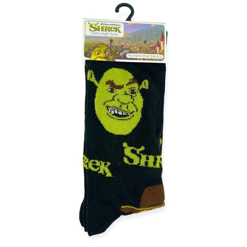 Dreamworks SHREK Donkey Puss In Boots Black Graphic Print Crew Length Socks 6-12